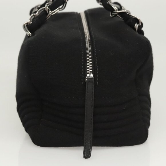 CHANEL COCO Mark Chain Hand Bag Cotton Black Silver CC Auth BD2146 - Picture 5 of 16